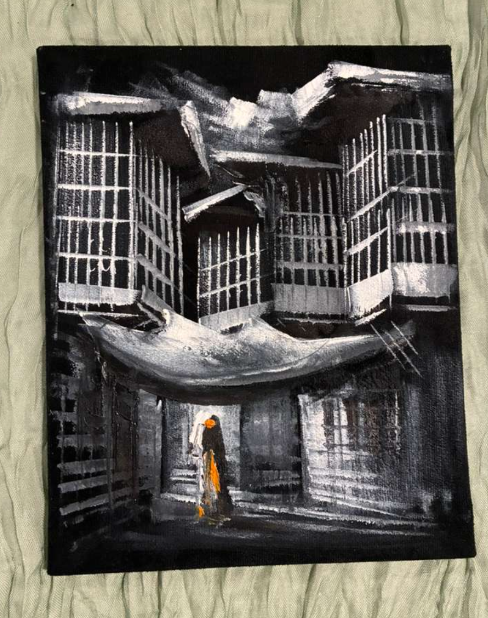Noir Courtyard & Veiled Figure — Old City Heritage Canvas Art