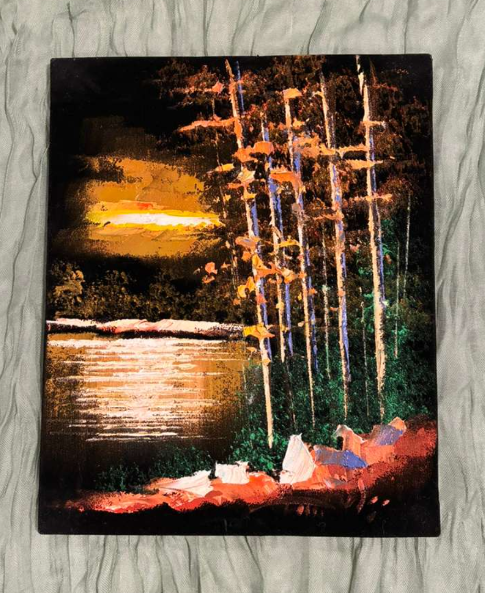 Golden Sunset Lakeside Forest — Birch Tree Nature Canvas Art