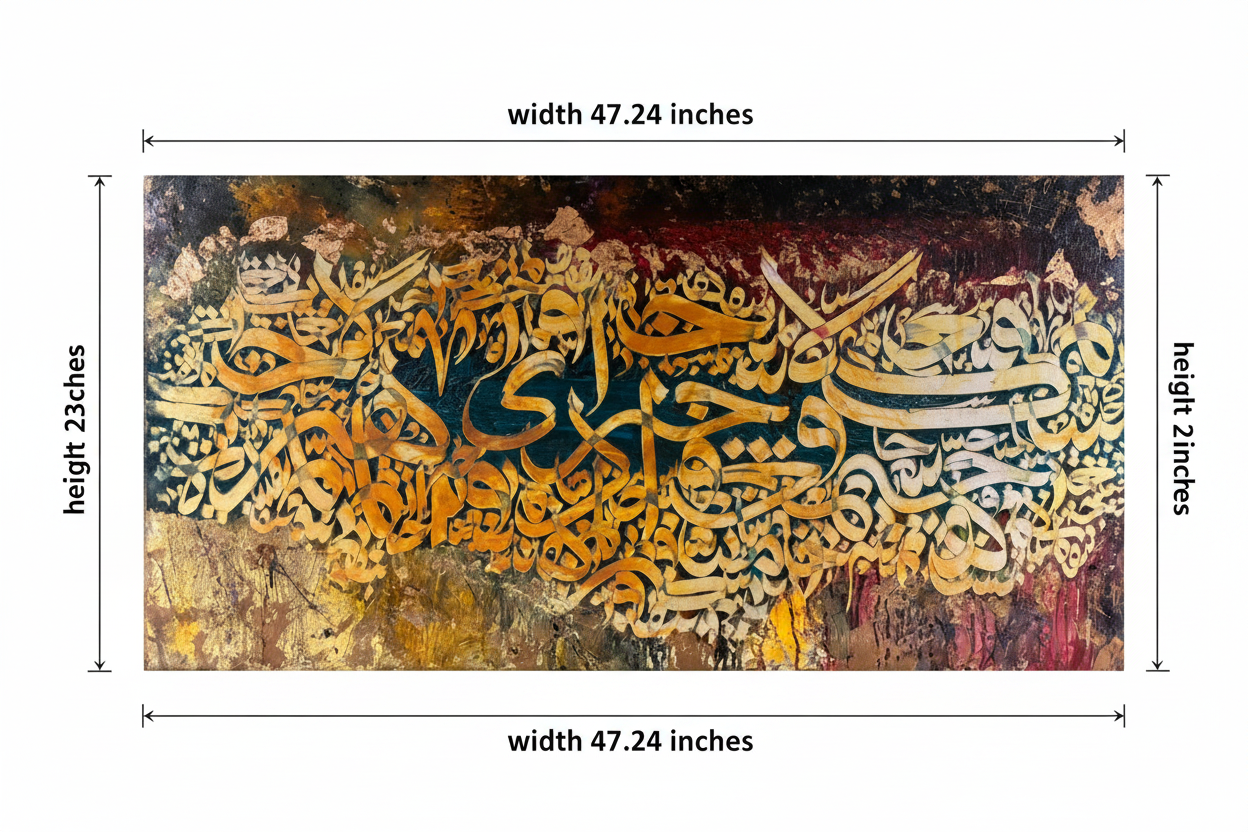 Abstract Arabic Calligraphy Canvas Wall Art – Gold & Dark Mixed Media | 47.24" × 23.62" (120cm × 60cm)