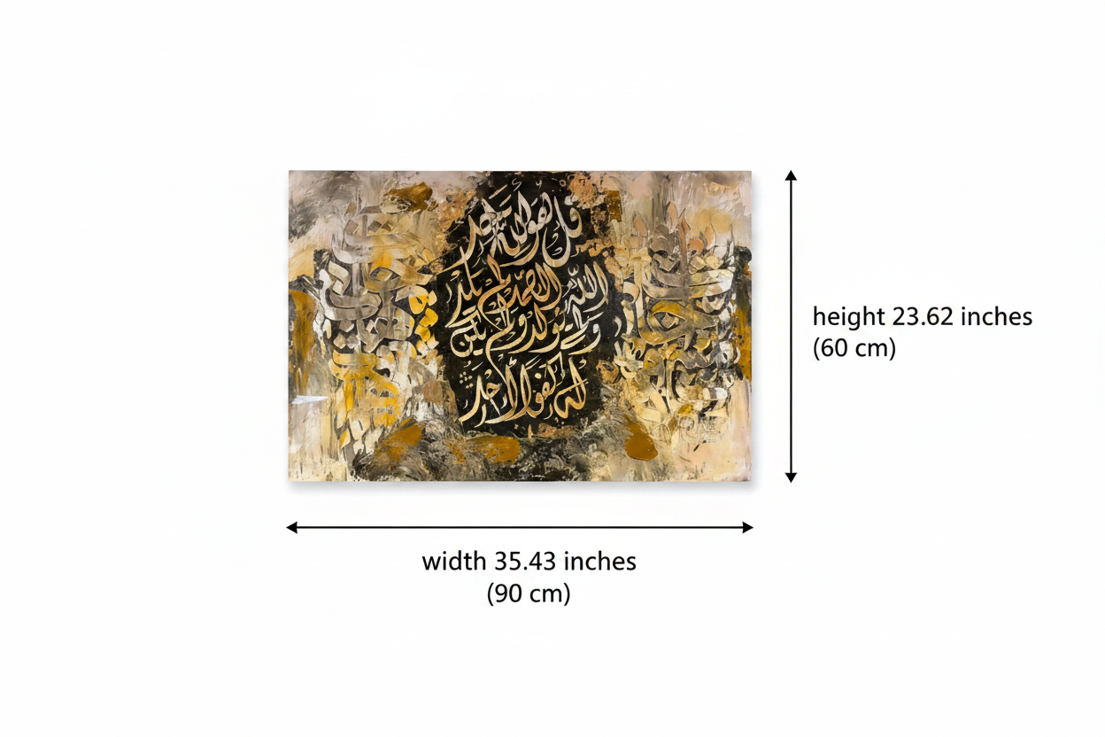 Dimension diagram: canvas width 35.43 inches (90 cm), height 23.62 inches (60 cm), white background with original art