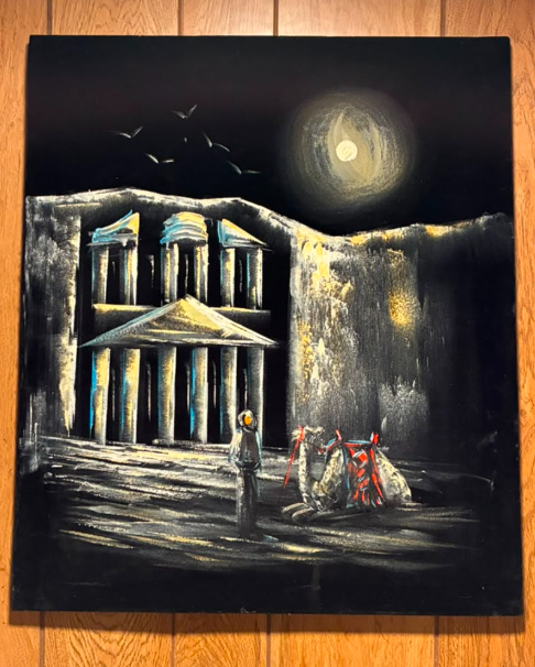 Petra Treasury Moonlit Night Scene – Original Canvas Wall Art 20×24 in