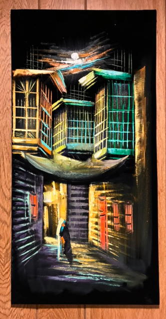 The Old Alley – Original Acrylic Iraqi Shanasheel Night Scene Painting