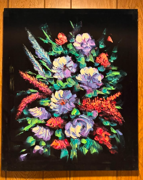 Vibrant Floral Bouquet on Black – Original Impasto Canvas Wall Art 20×24 in
