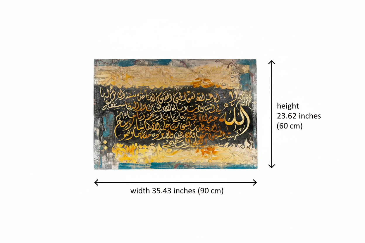 Dimension diagram: canvas width 35.43 inches (90 cm), height 23.62 inches (60 cm), white background with original art