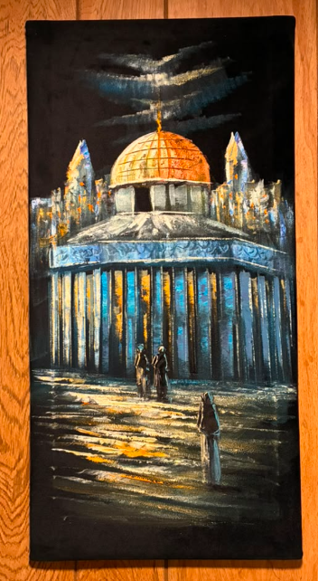 Dome of the Rock at Night — Original Oil Painting on Canvas | 11.81" × 23.62"