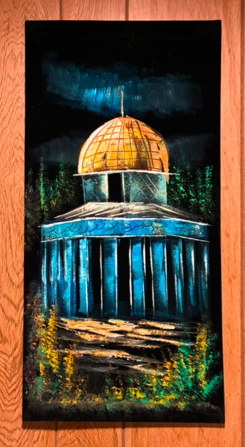 Dome of the Rock in Teal — Original Oil Painting on Canvas | 11.81" × 23.62"