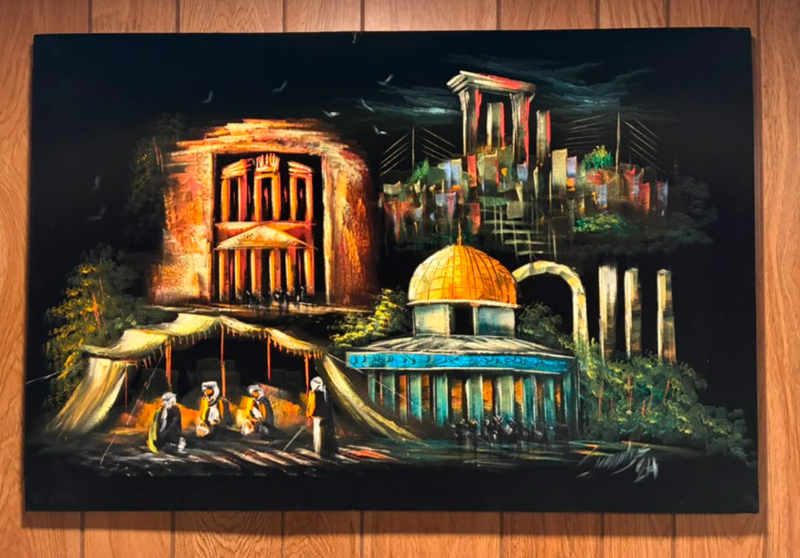 Middle Eastern Ancient Heritage Landmarks Canvas Wall Art | Petra Dome of the Rock Collage 35.4" × 23.6"