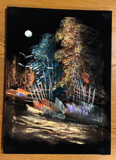 Moonlit Forest at Night — Original Oil Painting on Canvas