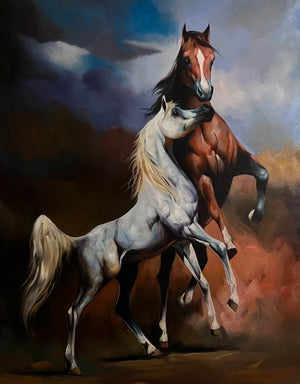 Almandalwi Arabian Horses – Spirit of the Desert (39×31 in) - Middle East Crescent®