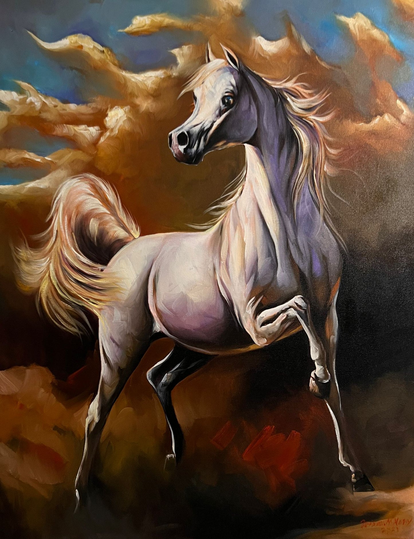 Wall Art Canvas  Horses ( 100 cm X 80 cm ) 1 of 1 Almandalwi artist