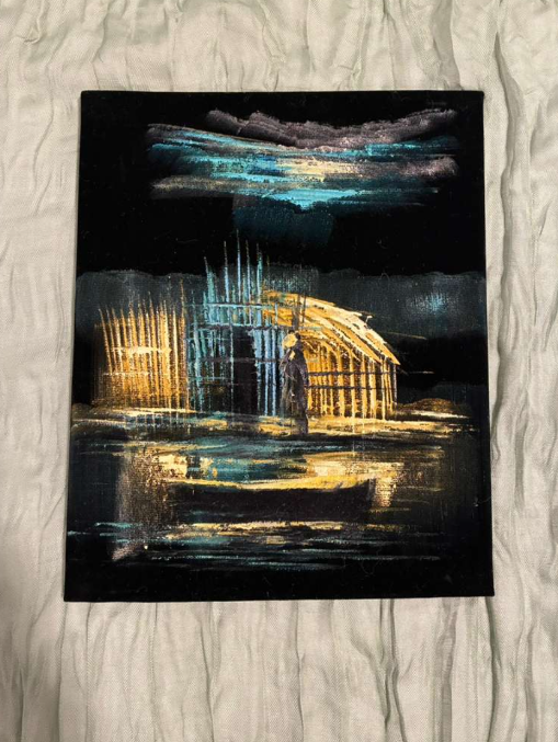 Iraqi Marshland at Night — Mudhif Heritage Canvas Art