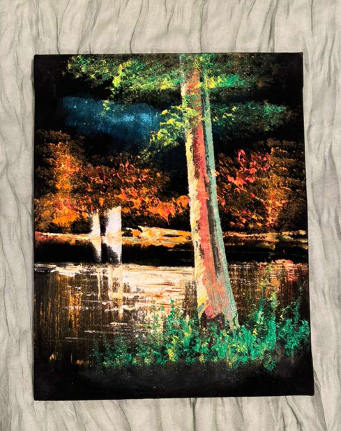 Autumn Riverside Lush — Vibrant Night Canvas Art