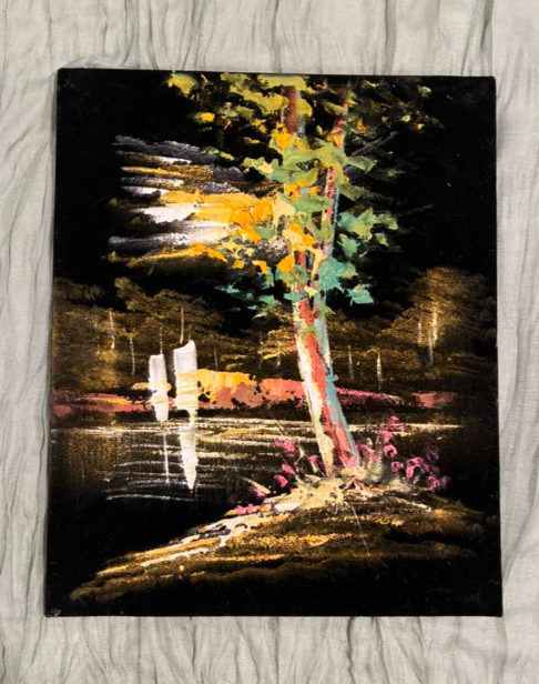 Glowing Night Riverside Tree — Electric Nature Canvas Art