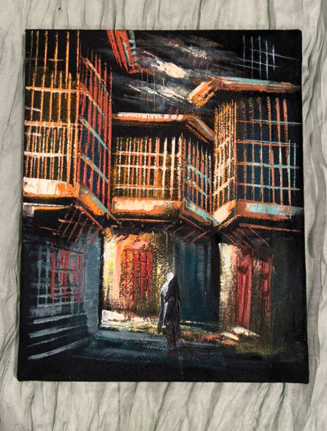 Golden Mashrabiya Alleyway at Night — Old City Heritage Canvas Art