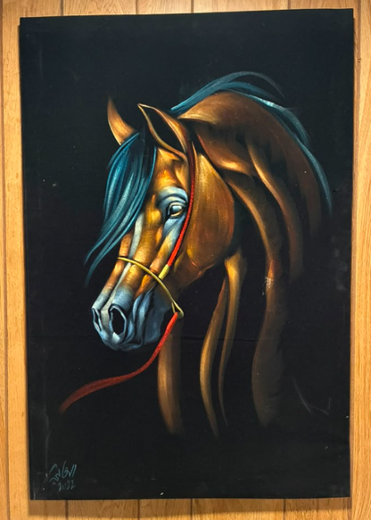 Arabian Horse Portrait Canvas Wall Art | Chestnut Stallion Dark Luxury Print 23.6" × 35.4"