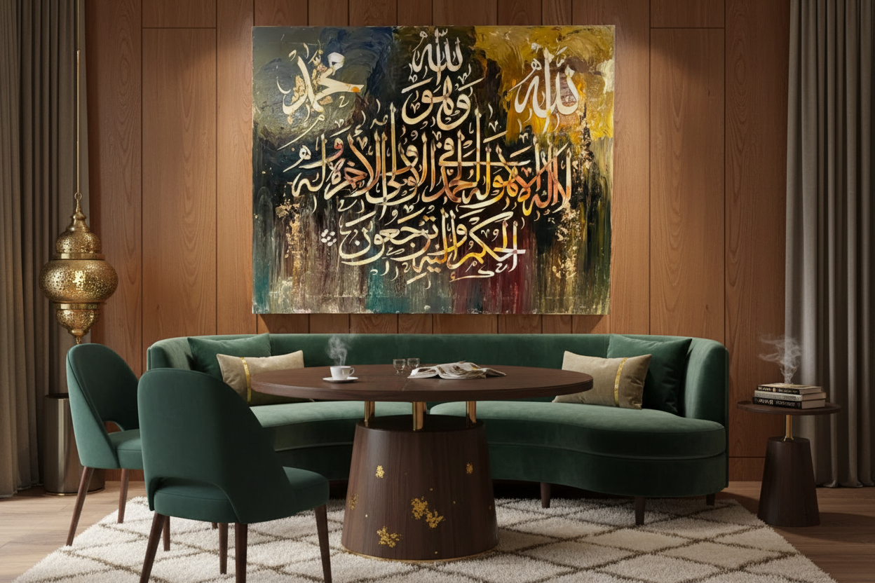 Arabic Calligraphy Canvas Art – La Ilaha Illallah Allah Muhammad | 39.37" × 31.50" Frameless