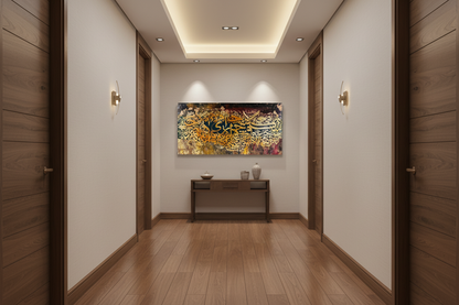 Abstract Arabic Calligraphy Canvas Wall Art – Gold & Dark Mixed Media | 47.24" × 23.62" (120cm × 60cm)