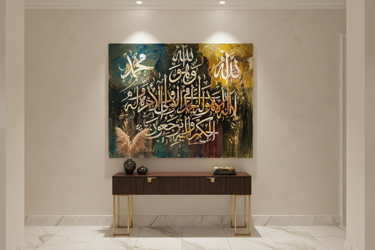 Arabic Calligraphy Canvas Art – La Ilaha Illallah Allah Muhammad | 39.37" × 31.50" Frameless