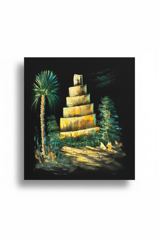 Ancient ziggurat tower canvas art on white background with drop shadow – 20x24 inches product shot