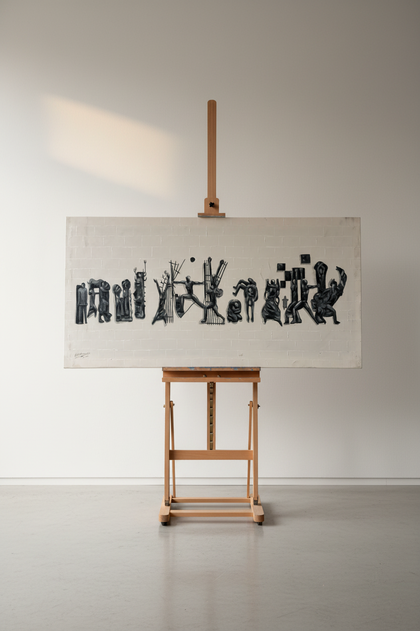 Tahrir Square painting displayed on wooden easel stand – lifestyle product view