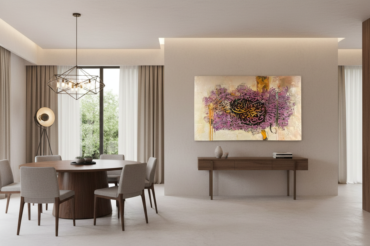 Wa Sa Yaraa Allah canvas displayed in open area dining room