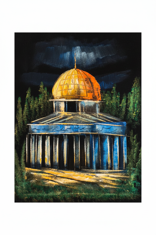 Dome of the Rock close-up at night fine art canvas on white background product photo