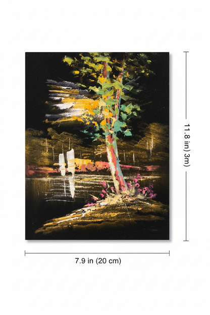 Glowing night riverside tree canvas art with dimensions 7.9 inches wide x 11.8 inches tall 20cm x 30cm
