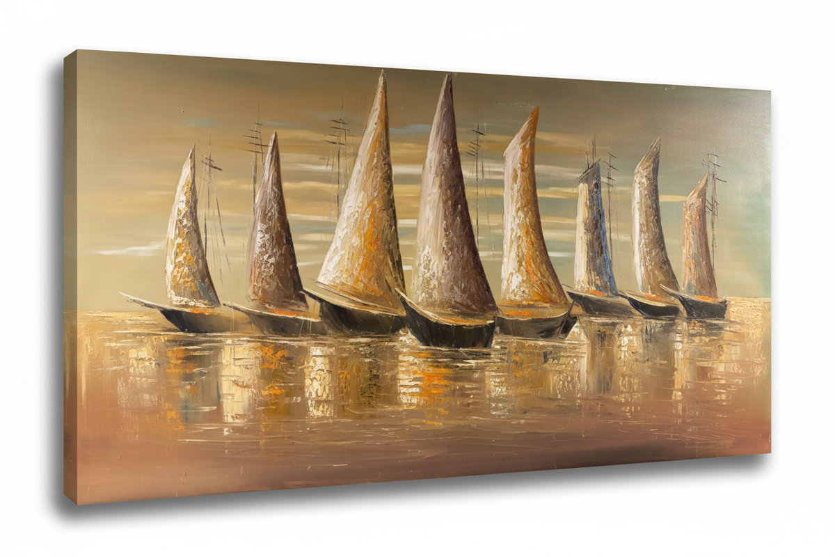 Seagoing Dhows painting isolated on white background with shadow – clean studio product shot