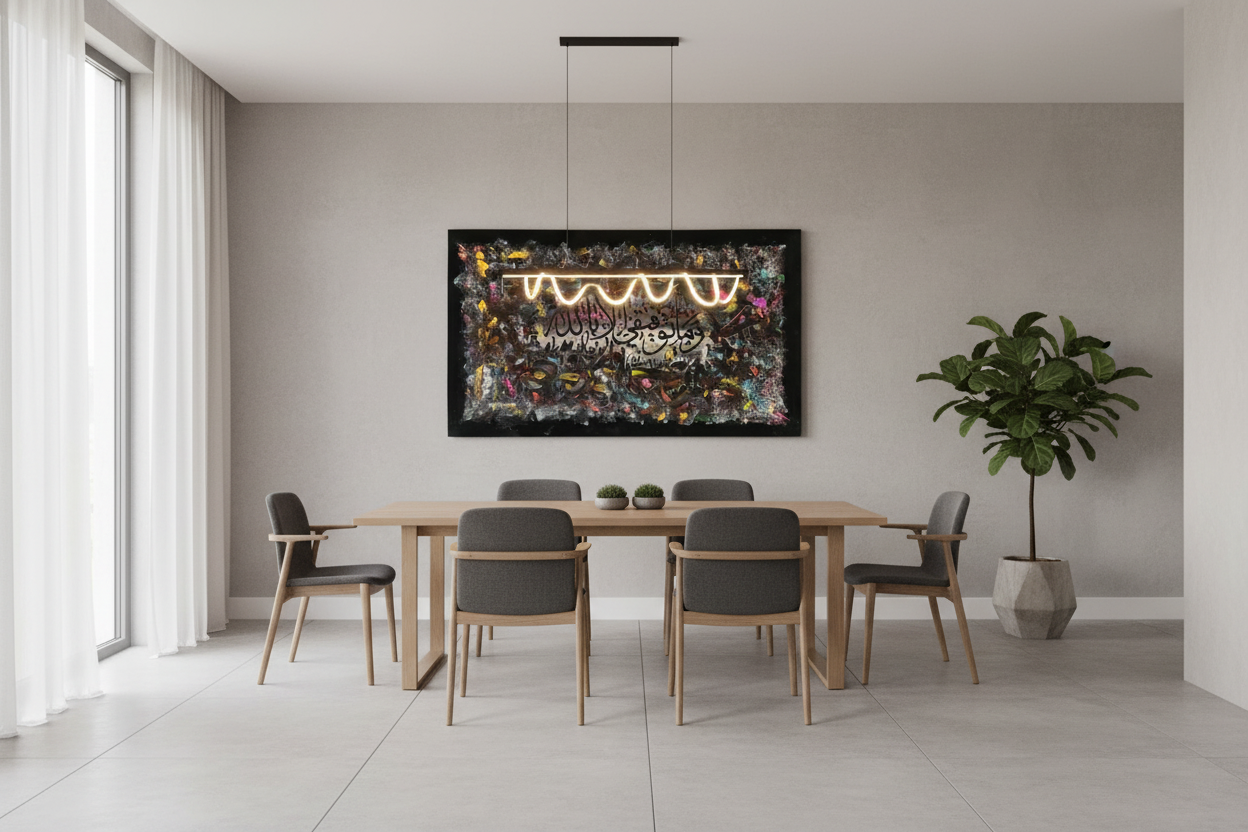 Wa Ma Tawfiqi Illa Billah canvas displayed in open area dining room