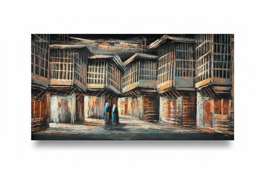 Old Bazaar Alley painting on white background with natural shadow