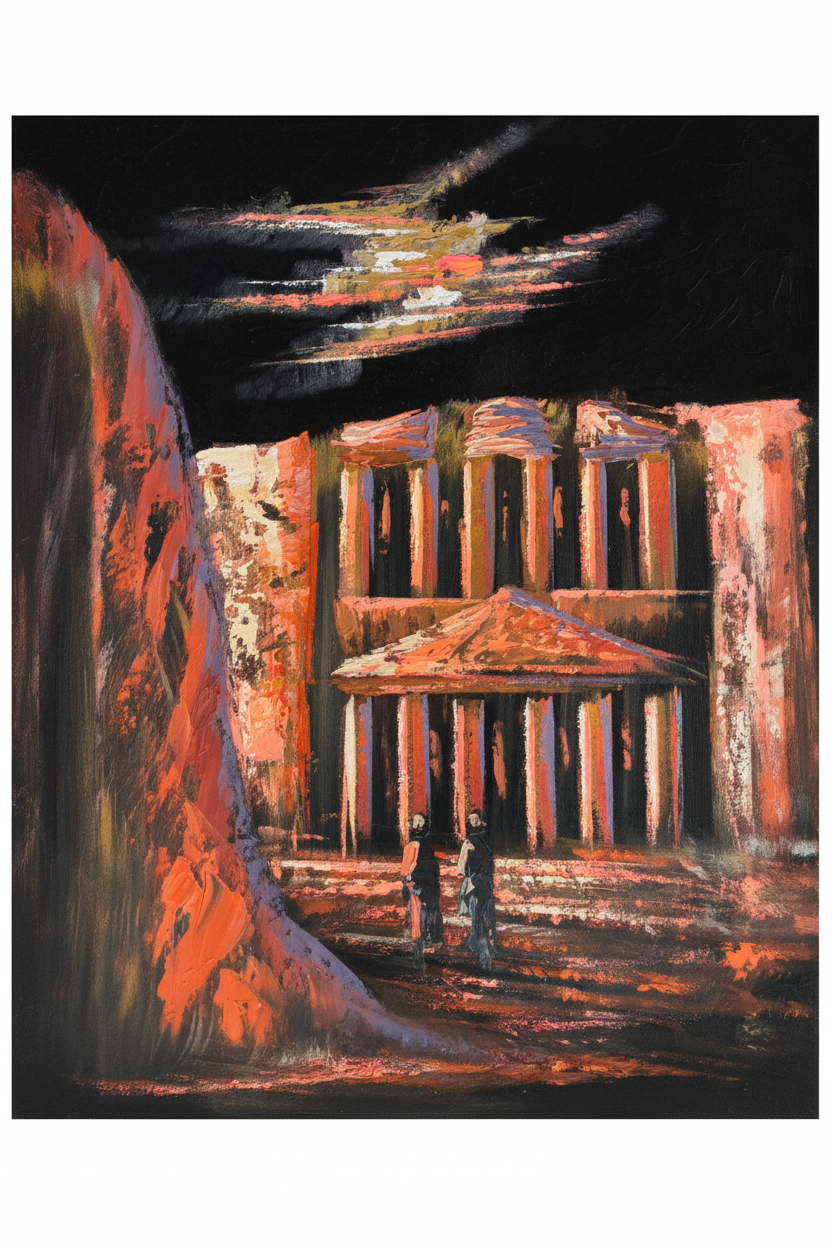 Petra Treasury crimson copper night fine art canvas on white background product photo