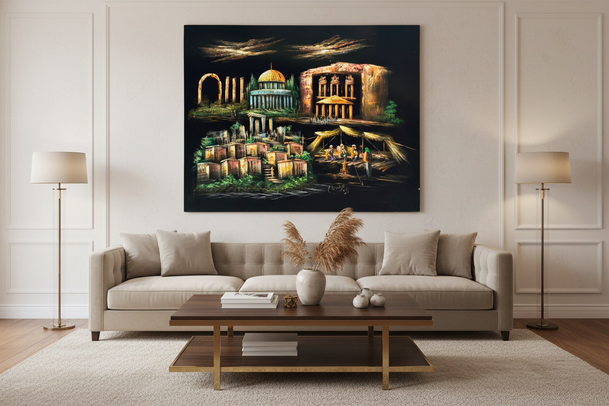 Four Wonders of the Holy Land oil painting displayed in a luxury living room — 39.4 x 31.5 inch canvas wall art