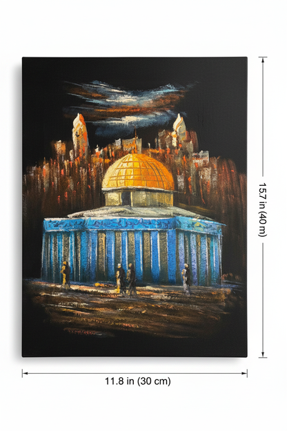 Dome of the Rock Jerusalem skyline night canvas art with dimensions 11.8 inches wide x 15.7 inches tall 30cm x 40cm