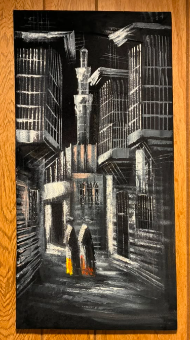 Old City Alleyway with Minaret — Original Oil Painting on Canvas | 11.81" × 23.62"