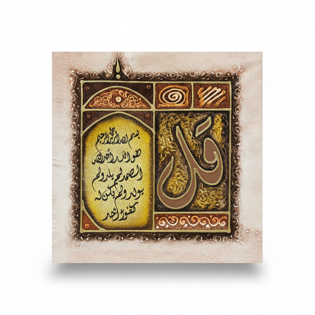 Surah Al-Ikhlas Qaf canvas on white background with shadow