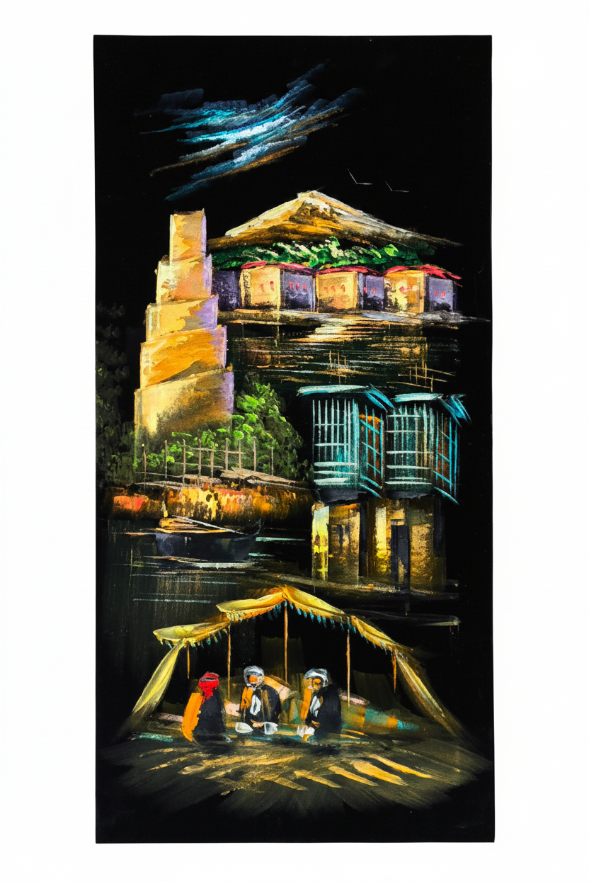 Malwiya at Midnight original acrylic painting on white background — no frame, 11.81 x 23.62 inches