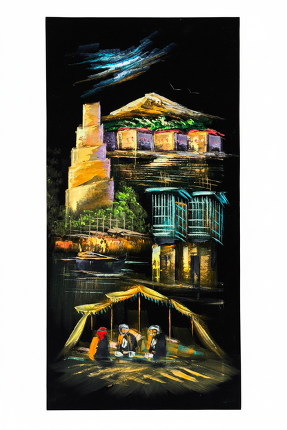 Malwiya at Midnight original acrylic painting on white background — no frame, 11.81 x 23.62 inches