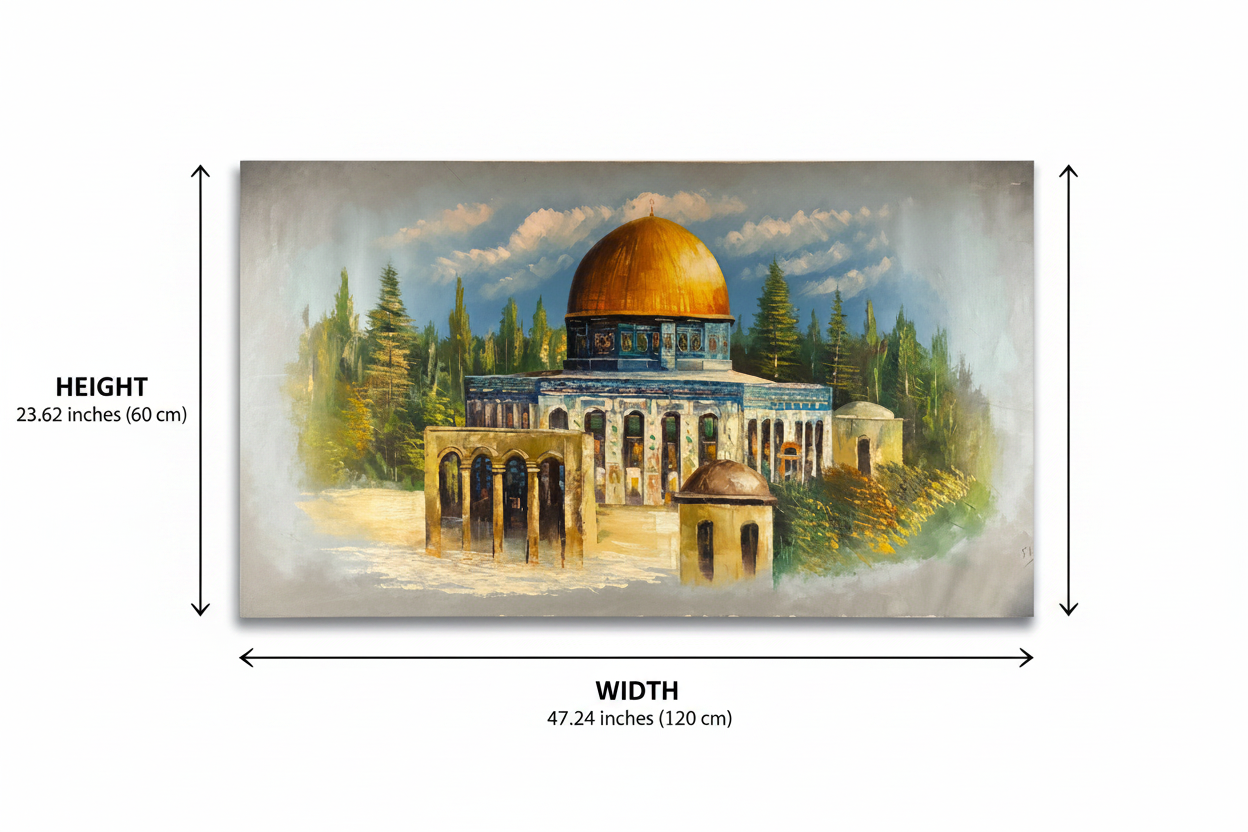 Al-Aqsa painting dimension diagram – 47.24 inches wide by 23.62 inches tall (120cm x 60cm)