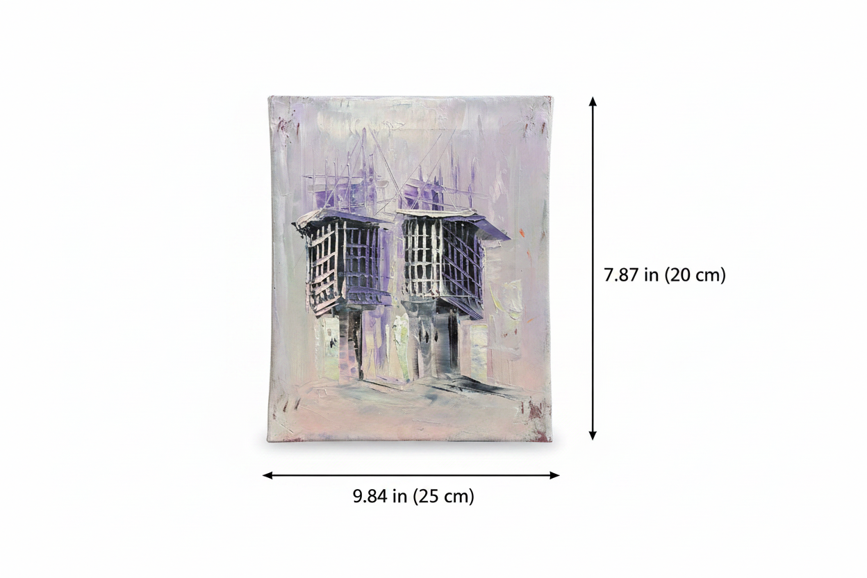 Dimension diagram showing 9.84 inch width and 7.87 inch height of the lavender shanasheel duo oil painting canvas