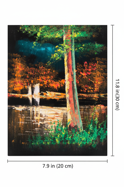 Autumn riverside lush canvas art with dimensions 7.9 inches wide x 11.8 inches tall 20cm x 30cm