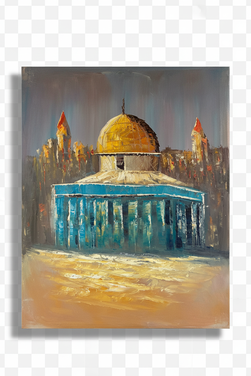 Dome of the Rock oil painting isolated on transparent background with natural drop shadow