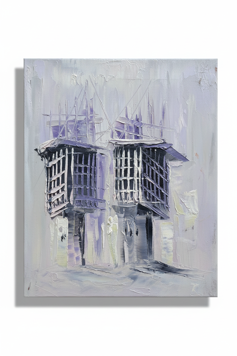 Lavender shanasheel duo impasto oil painting isolated on white background with soft drop shadow — no frame
