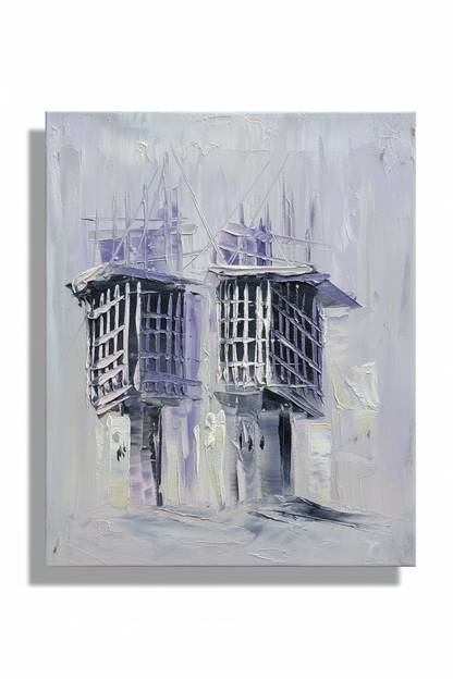 Lavender shanasheel duo impasto oil painting isolated on white background with soft drop shadow — no frame