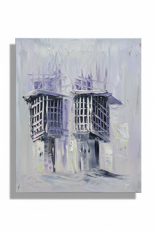 Lavender shanasheel duo impasto oil painting isolated on white background with soft drop shadow — no frame