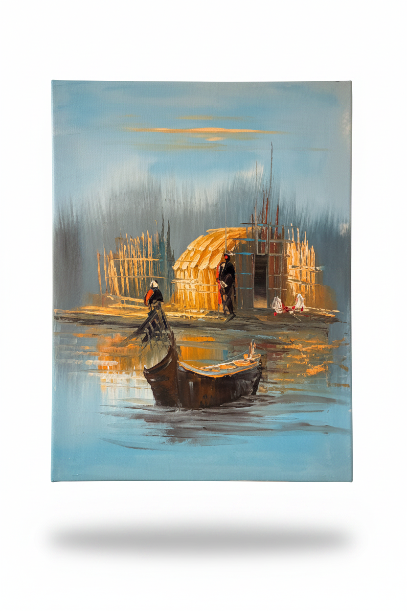 Original oil painting isolated with shadow, no background