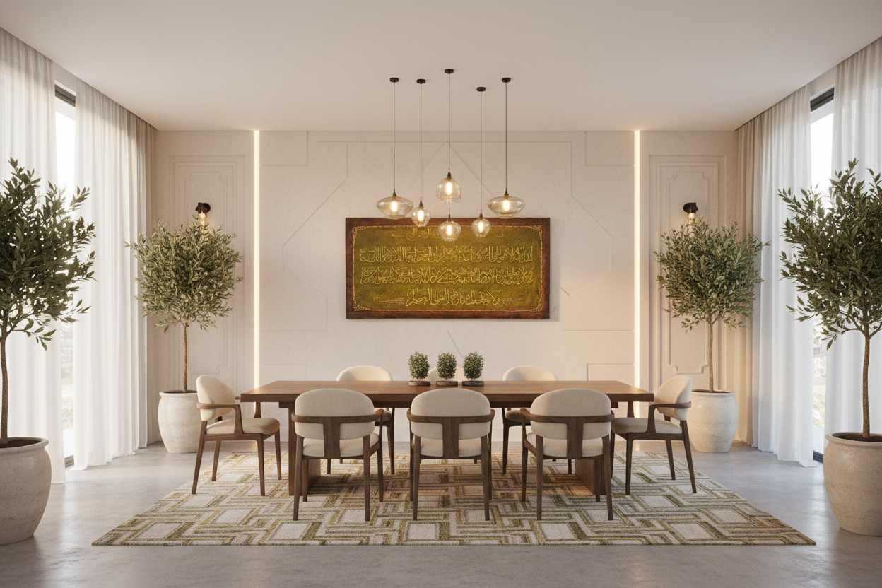 Ayat Al-Kursi Islamic calligraphy canvas displayed in open area dining room