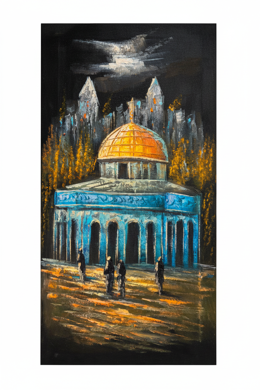 Dome of the Rock painting white background exact dimensions 11.81x23.62 inches portrait ratio