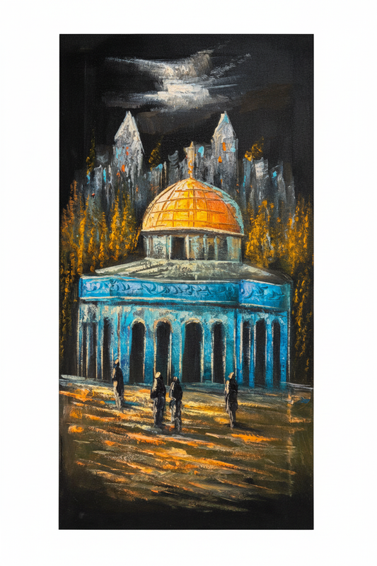 Dome of the Rock painting white background exact dimensions 11.81x23.62 inches portrait ratio