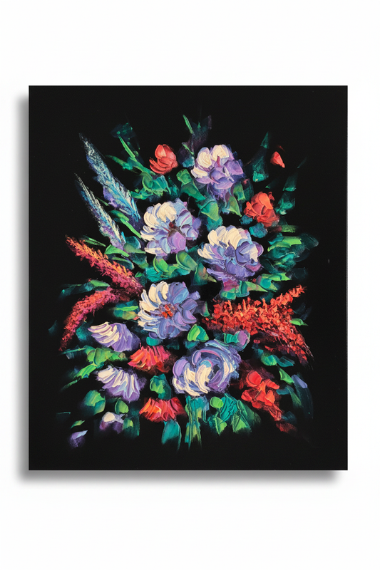 Vibrant floral bouquet impasto canvas art on white background with drop shadow – 20x24 inches product shot