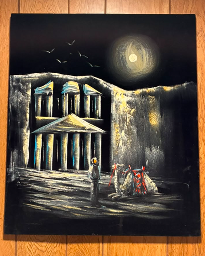 Petra Treasury Moonlit Night Scene – Original Canvas Wall Art 20×24 in